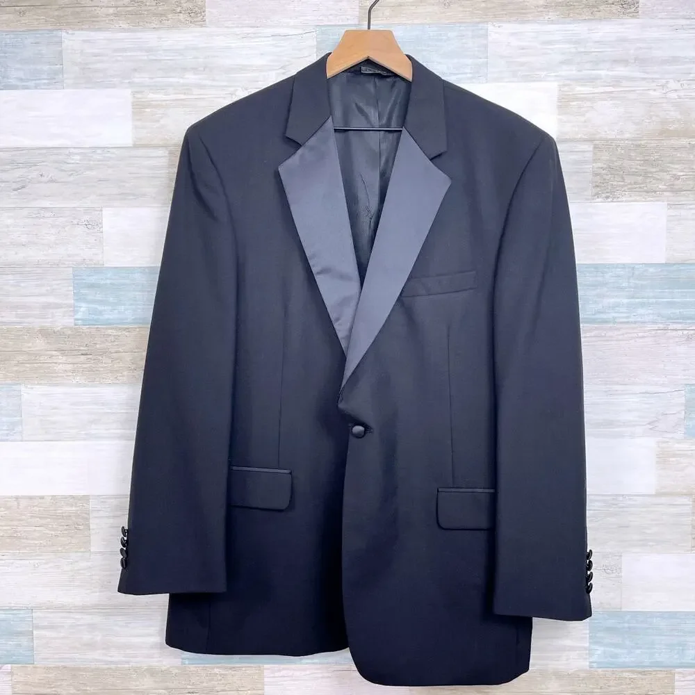 Jos A Bank Notch Collar Tuxedo Suit Black Mens 44R Jacket 40x31 Pleated Pants